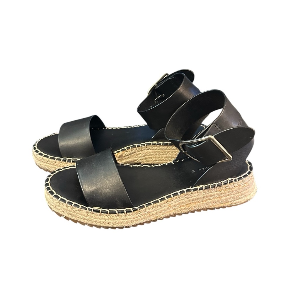 Zara Size 40/8.5 Women's Espadrille, Black Leather Wedge Heeled Sandal - Picture 6 of 8